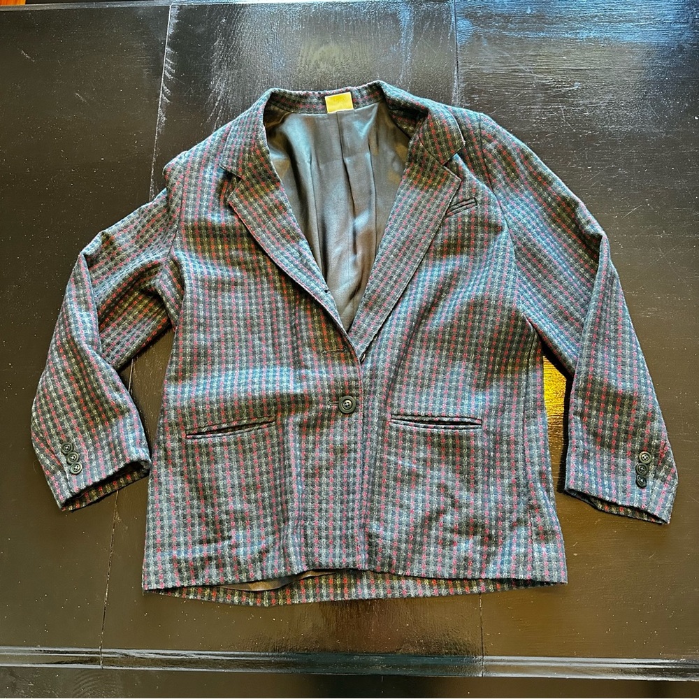 Vintage Large Blazer Green and Red Plaid Irish Look Business Wool Retro